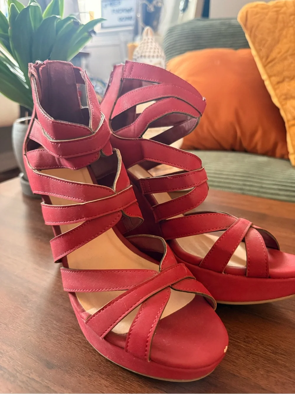 Jasmin by JKnoxville Red Cage Wedge Sandal